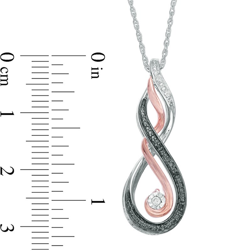 Main Image 3 of Previously Owned - Black and White Diamond Accent Ribbon Swirl Infinity Pendant in Sterling Silver and 10K Rose Gold