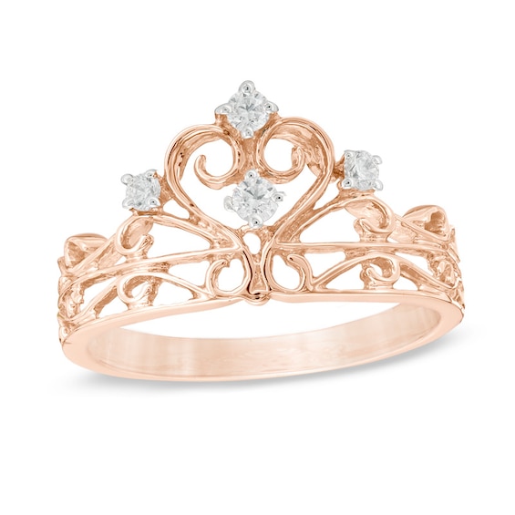 Previously Owned - 1/10 CT. T.w. Diamond Crown Ring in Sterling Silver with 14K Rose Gold Plate