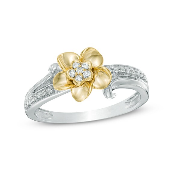 Previously Owned - 1/10 CT. T.w. Diamond Flower Ring in Sterling Silver and 10K Gold