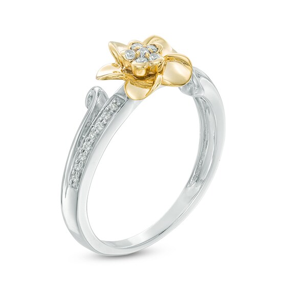 Previously Owned - 1/10 CT. T.w. Diamond Flower Ring in Sterling Silver and 10K Gold