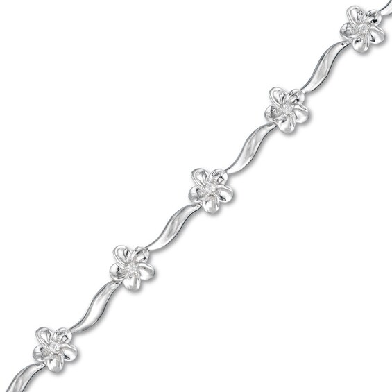 Previously Owned - 1/10 CT. T.w. Diamond Wave Flower Bracelet in 10K White Gold