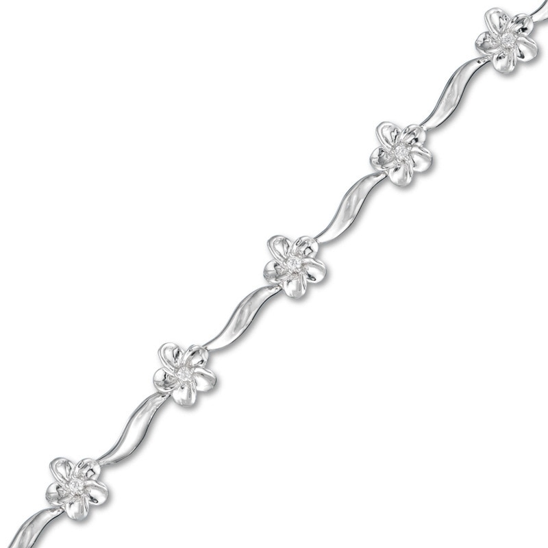 Main Image 1 of Previously Owned - 1/10 CT. T.W. Diamond Wave Flower Bracelet in 10K White Gold