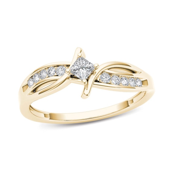 Previously Owned - 1/4 CT. T.w. Princess-Cut Diamond Bypass Promise Ring in 14K Gold
