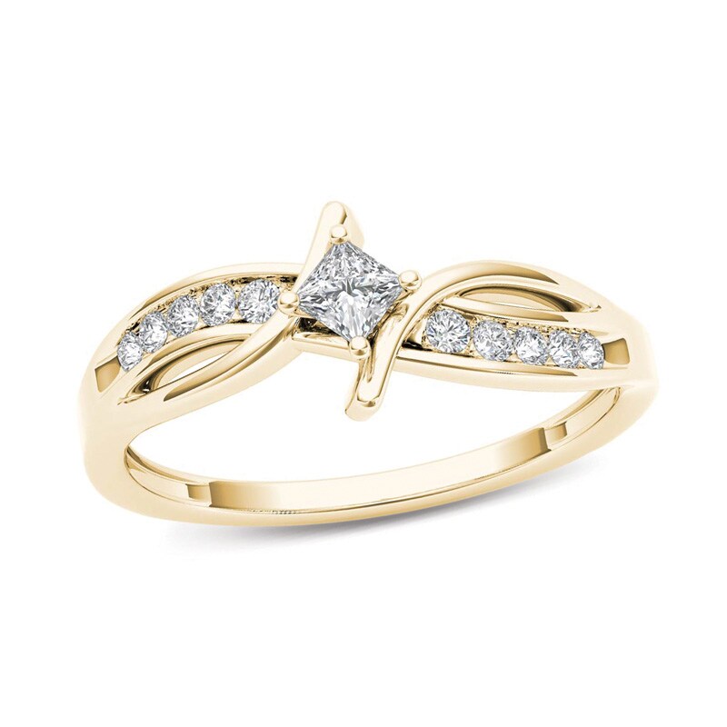 Main Image 1 of Previously Owned - 1/4 CT. T.W. Princess-Cut Diamond Bypass Promise Ring in 14K Gold