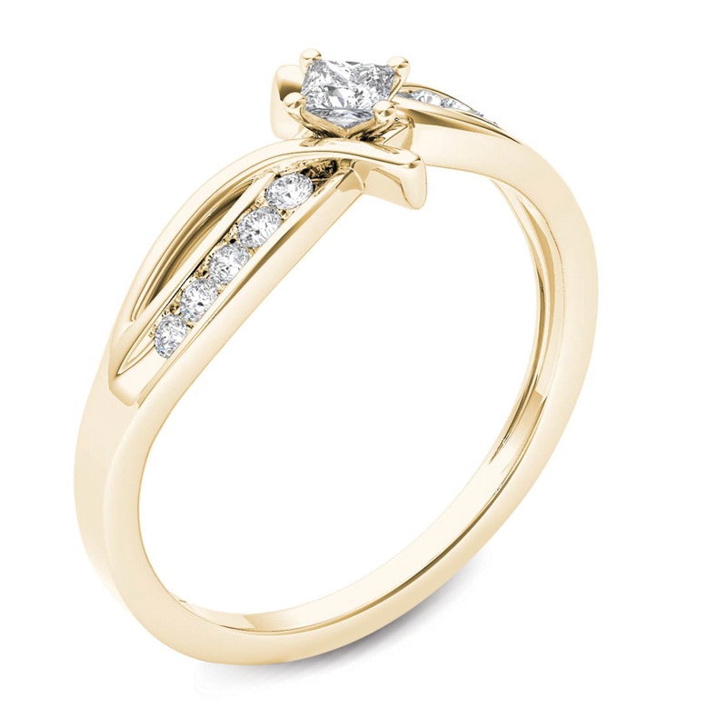 Main Image 2 of Previously Owned - 1/4 CT. T.W. Princess-Cut Diamond Bypass Promise Ring in 14K Gold
