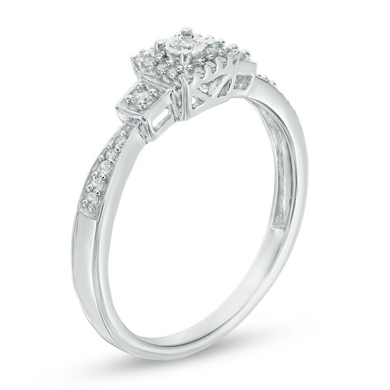 Previously Owned - 1/10 CT. T.w. Diamond Square Frame Three Stone Promise Ring in 10K White Gold