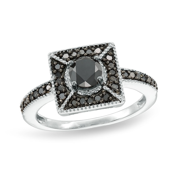 Previously Owned - 1 CT. T.w. Black Diamond Square Frame Ring in Sterling Silver