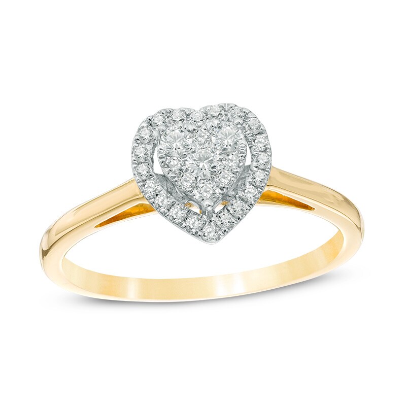 Main Image 1 of Previously Owned - 1/4 CT. T.W. Composite Diamond Heart Frame Promise Ring in 10K Gold