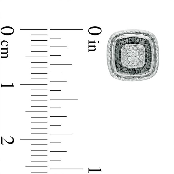 Previously Owned - Black and White Diamond Accent Cushion Frame Stud Earrings in Sterling Silver