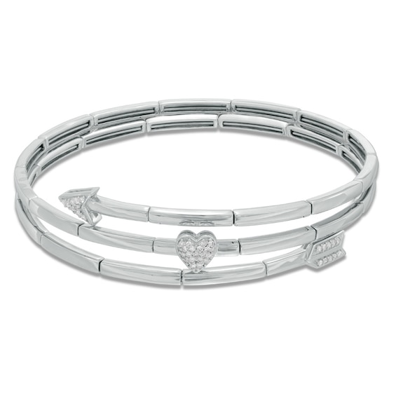 Previously Owned - 1/5 CT. T.w. Diamond Arrow and Heart Wrap Bangle in Sterling Silver