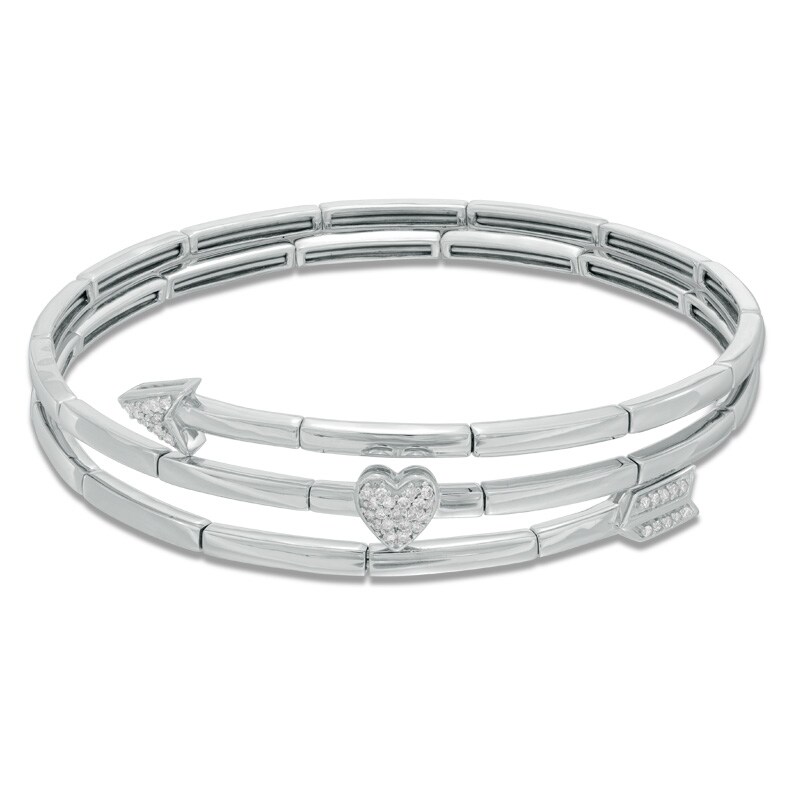 Main Image 1 of Previously Owned - 1/5 CT. T.W. Diamond Arrow and Heart Wrap Bangle in Sterling Silver