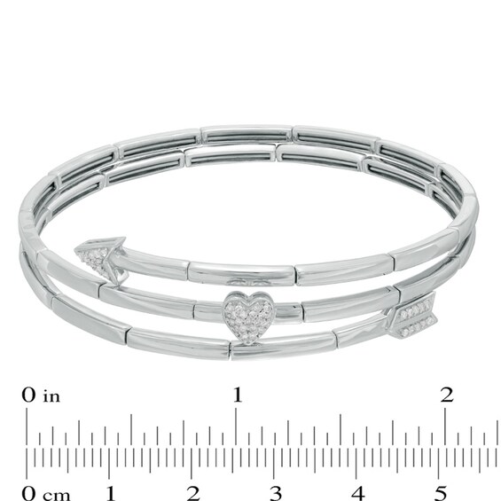 Previously Owned - 1/5 CT. T.w. Diamond Arrow and Heart Wrap Bangle in Sterling Silver