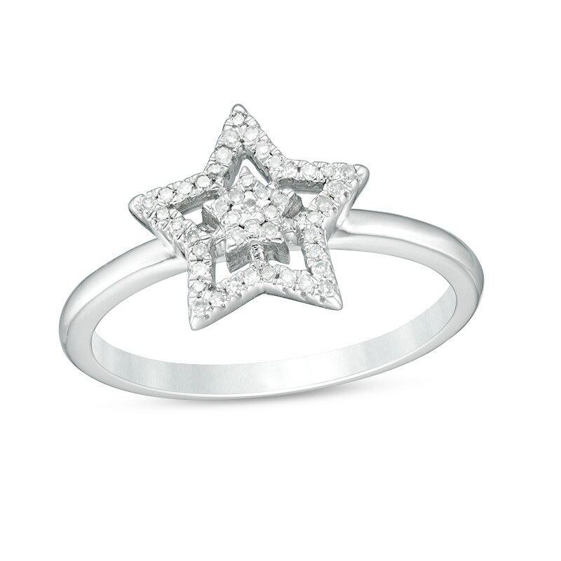 Main Image 1 of Previously Owned - 1/6 CT. T.W. Diamond Double Star Ring in 10K White Gold