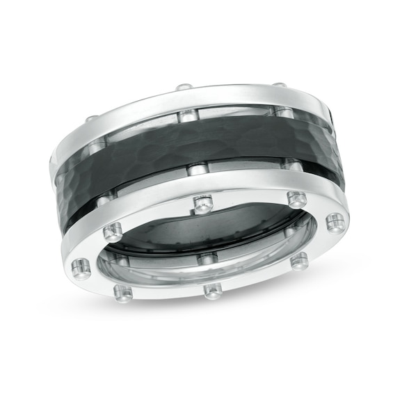 Previously Owned - 10.0mm Hammered center with Rivets Wedding Band in Two-Tone Stainless Steel