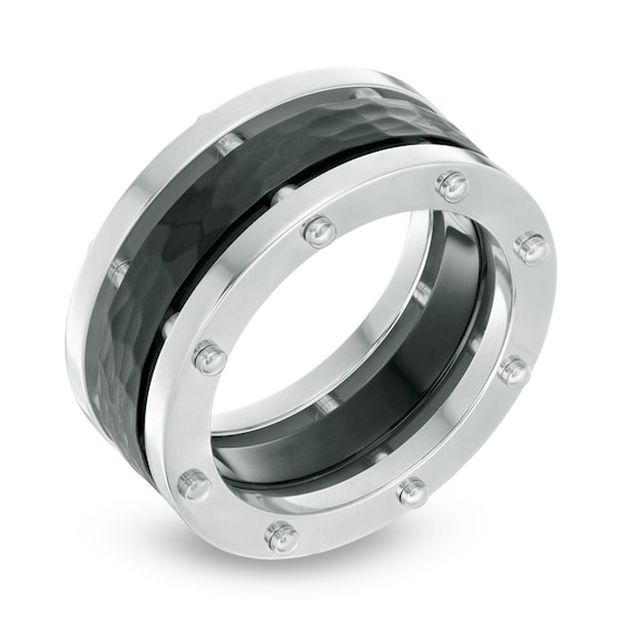 Previously Owned - 10.0mm Hammered center with Rivets Wedding Band in Two-Tone Stainless Steel