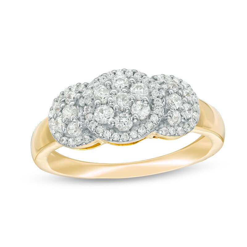Main Image 1 of Previously Owned - 1/2 CT. T.W. Composite Diamond Three Stone Frame Ring in 10K Gold