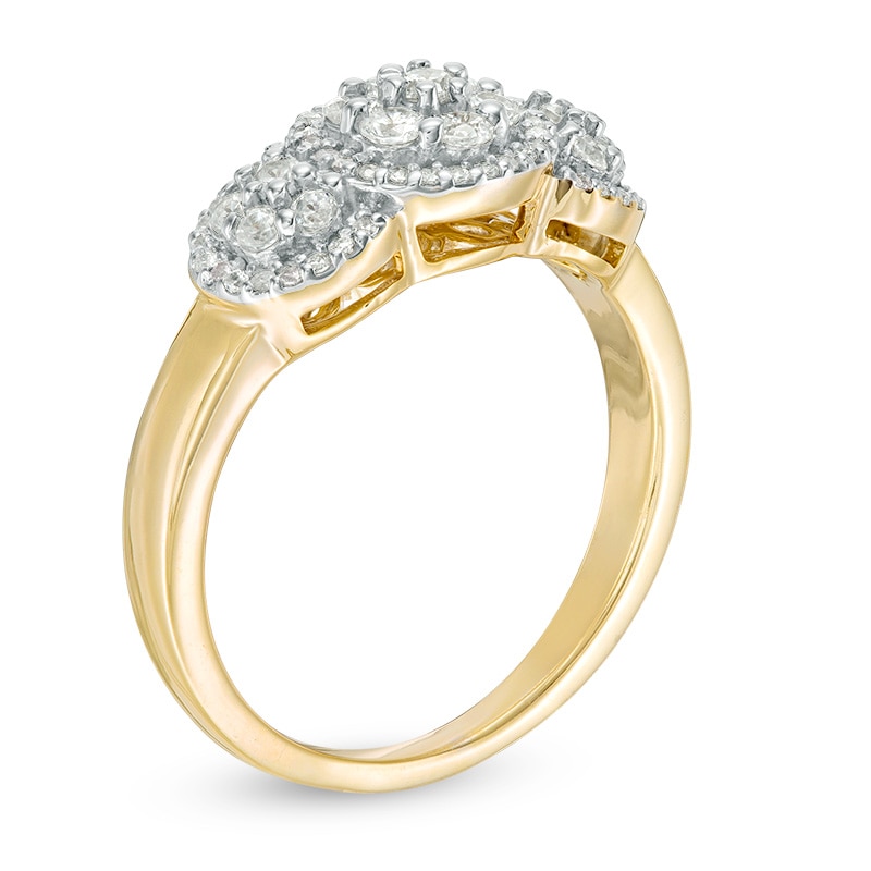 Main Image 2 of Previously Owned - 1/2 CT. T.W. Composite Diamond Three Stone Frame Ring in 10K Gold