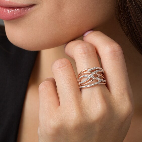Previously Owned - Diamond Accent Layered Crossover Ring in Sterling Silver with 14K Rose Gold Plate