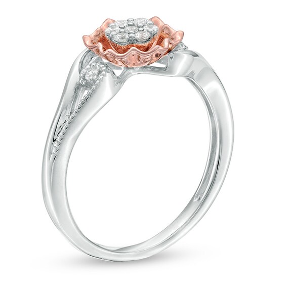 Previously Owned - 1/8 CT. T.w. Composite Diamond Flower Promise Ring in Sterling Silver with 10K Rose Gold Plate