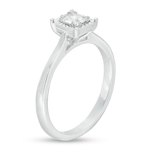 Previously Owned - 1/10 CT. T.w. Baguette and Round Composite Diamond Promise Ring in Sterling Silver