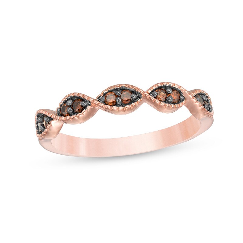 Main Image 1 of Previously Owned - 1/6 CT. T.W.  Champagne Diamond Twist Vintage-Style Stackable Band in 10K Rose Gold