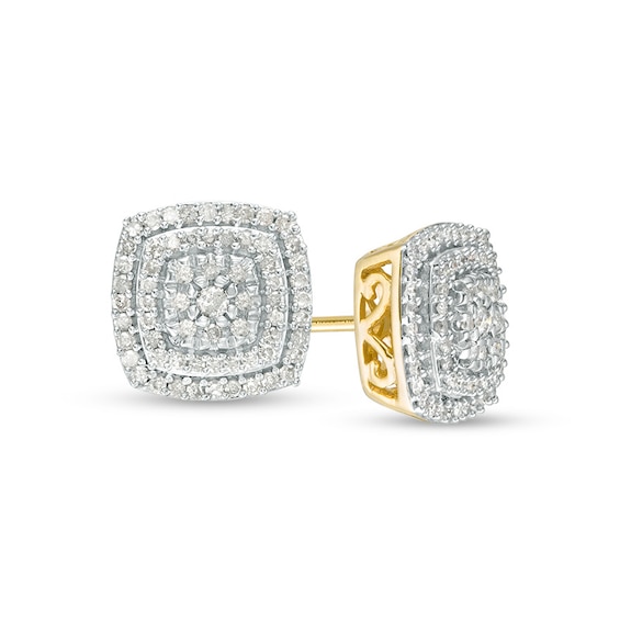 Previously Owned - 3/8 CT. T.w. Composite Diamond Double Cushion Frame Stud Earrings in 10K Gold