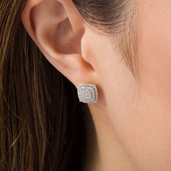 Previously Owned - 3/8 CT. T.w. Composite Diamond Double Cushion Frame Stud Earrings in 10K Gold
