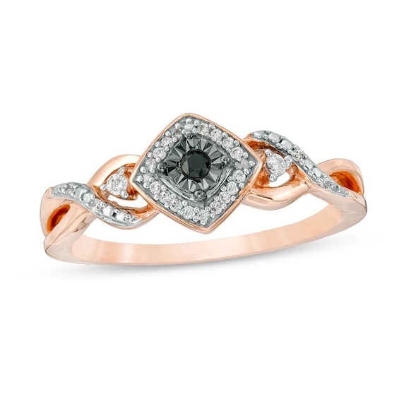 Previously Owned - 1/10 CT. T.w. Black and White Diamond Tilted Square Frame Promise Ring in 10K Rose Gold