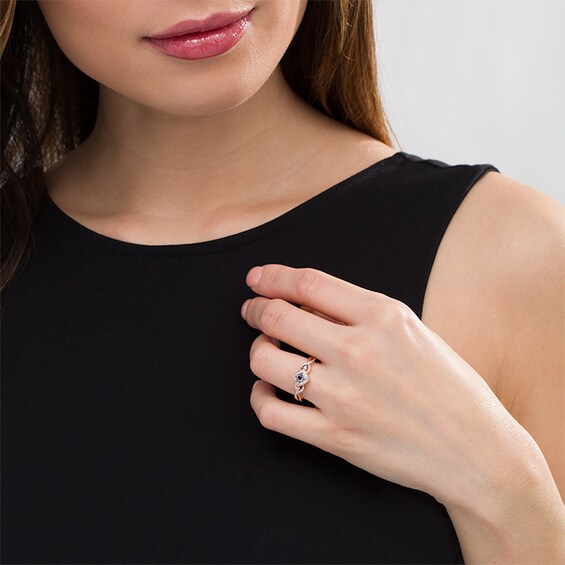 Previously Owned - 1/10 CT. T.w. Black and White Diamond Tilted Square Frame Promise Ring in 10K Rose Gold