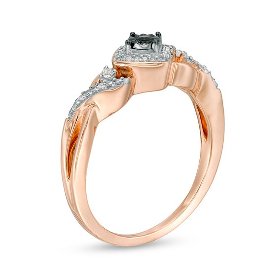 Previously Owned - 1/10 CT. T.w. Black and White Diamond Tilted Square Frame Promise Ring in 10K Rose Gold