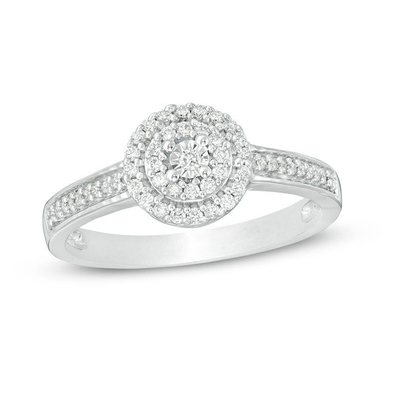 Main Image 1 of Previously Owned - 1/5 CT. T.W. Diamond Double Frame Promise Ring in Sterling Silver