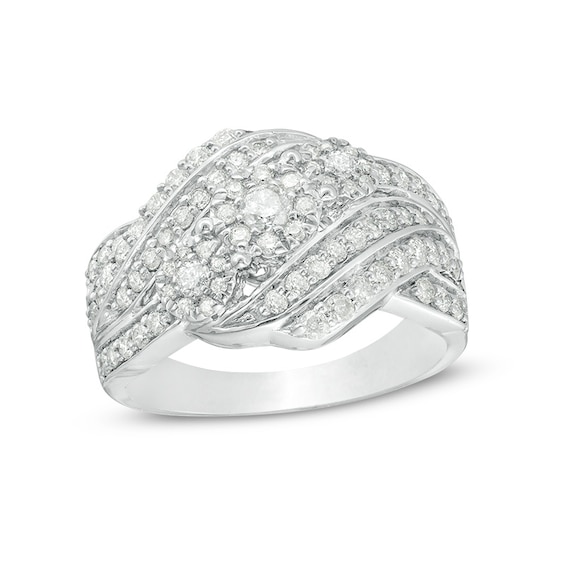 Previously Owned - 1 CT. T.w. Composite Diamond Three Stone Swirl Bypass Ring in Sterling Silver