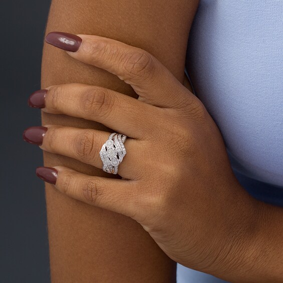 Previously Owned - 1 CT. T.w. Composite Diamond Three Stone Swirl Bypass Ring in Sterling Silver