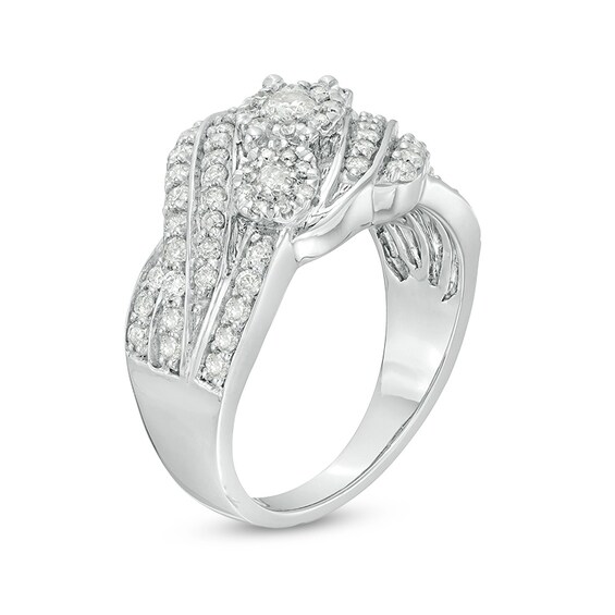 Previously Owned - 1 CT. T.w. Composite Diamond Three Stone Swirl Bypass Ring in Sterling Silver