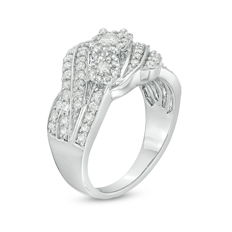 Main Image 3 of Previously Owned - 1 CT. T.W. Composite Diamond Three Stone Swirl Bypass Ring in Sterling Silver