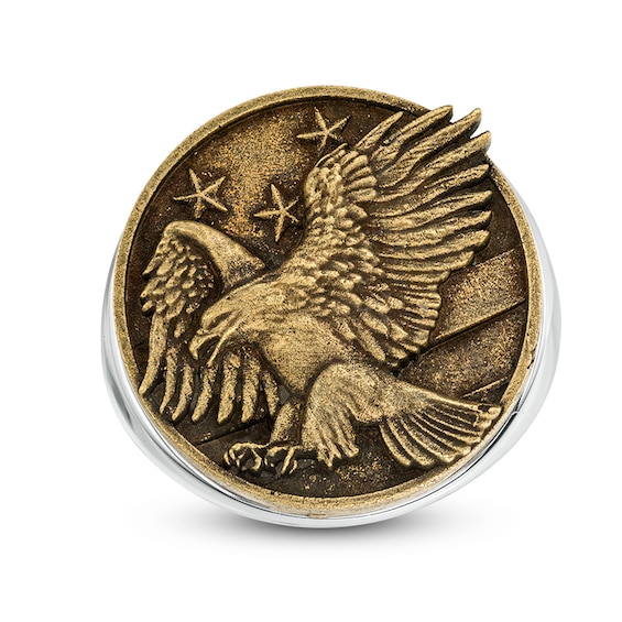 Previously Owned - Men's Flying Eagle Antique-Finished Signet Ring In Sterling Silver And Bronze