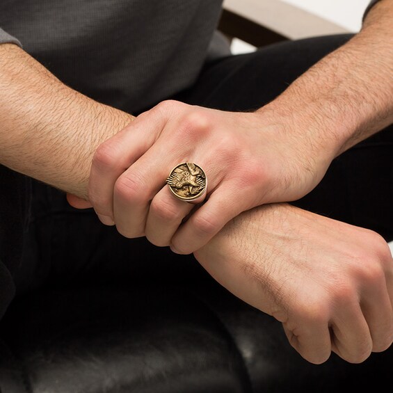 Previously Owned - Flying Eagle Antique-Finished Signet Ring in Sterling Silver and Bronze
