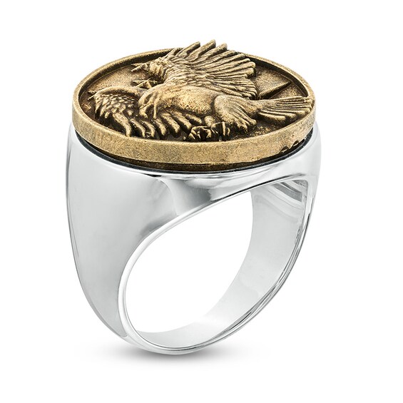Previously Owned - Flying Eagle Antique-Finished Signet Ring in Sterling Silver and Bronze
