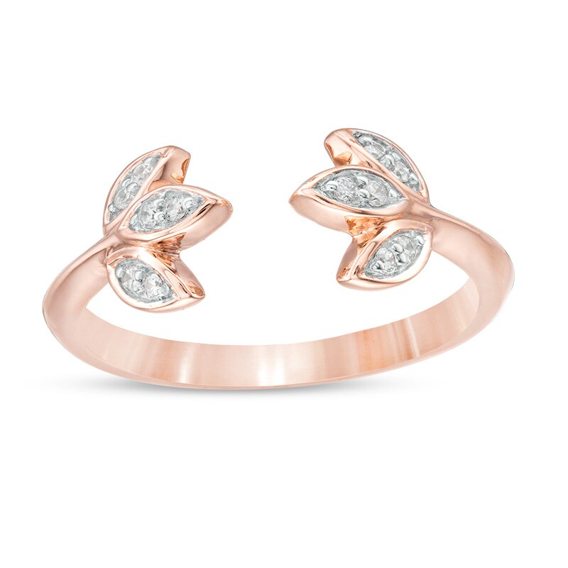 Main Image 1 of Previously Owned - 1/15 CT. T.W. Diamond Leaf Open Ring in 10K Rose Gold