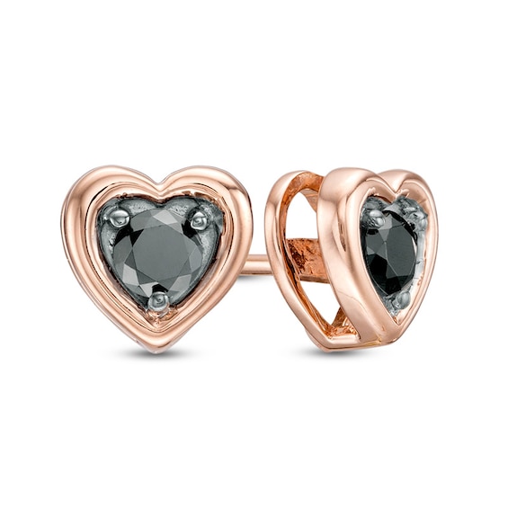 Previously Owned - 1/4 CT. T.w. Black Diamond Solitaire Heart Stud Earrings in 10K Rose Gold