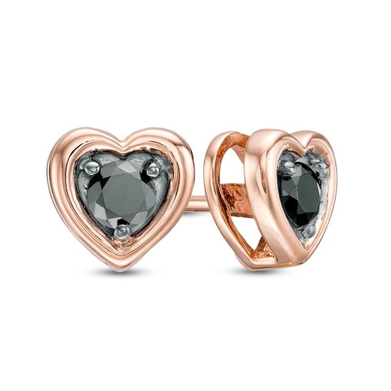 Previously Owned - 1/4 CT. T.w. Black Diamond Solitaire Heart Stud Earrings In 10K Rose Gold