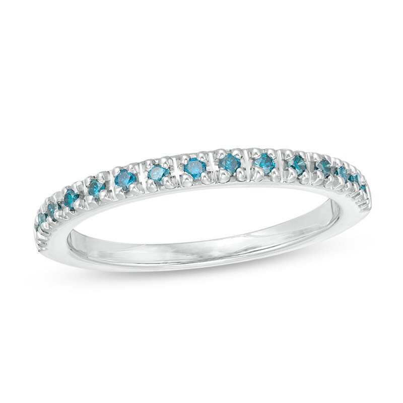 Main Image 1 of Previously Owned - 1/8 CT. T.W.  Blue Diamond Anniversary Band in 14K White Gold