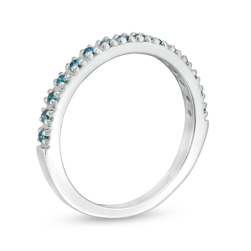Main Image 3 of Previously Owned - 1/8 CT. T.W.  Blue Diamond Anniversary Band in 14K White Gold