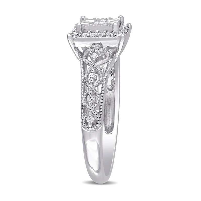 Main Image 3 of Previously Owned - 1/5 CT. T.W. Diamond Square Frame Vintage-Style Promise Ring in Sterling Silver
