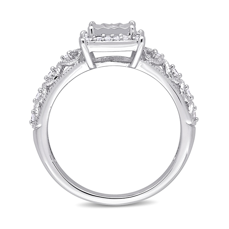 Main Image 4 of Previously Owned - 1/5 CT. T.W. Diamond Square Frame Vintage-Style Promise Ring in Sterling Silver