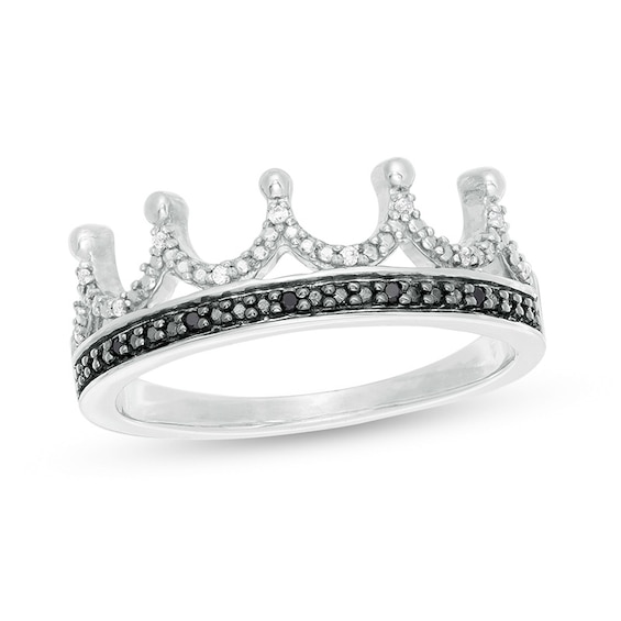 Previously Owned - 1/20 CT. T.w. Black and White Diamond Crown Ring in Sterling Silver