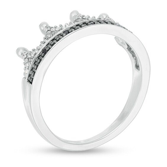 Previously Owned - 1/20 CT. T.w. Black and White Diamond Crown Ring in Sterling Silver