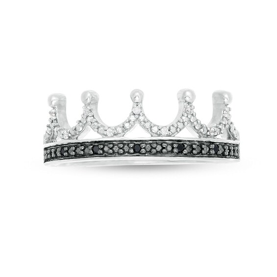 Previously Owned - 1/20 CT. T.w. Black and White Diamond Crown Ring in Sterling Silver
