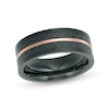 Thumbnail Image 1 of Previously Owned - 8.0mm Checker Pattern Grooved Wedding Band in Black and Rose IP Stainless Steel