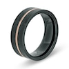 Thumbnail Image 2 of Previously Owned - 8.0mm Checker Pattern Grooved Wedding Band in Black and Rose IP Stainless Steel